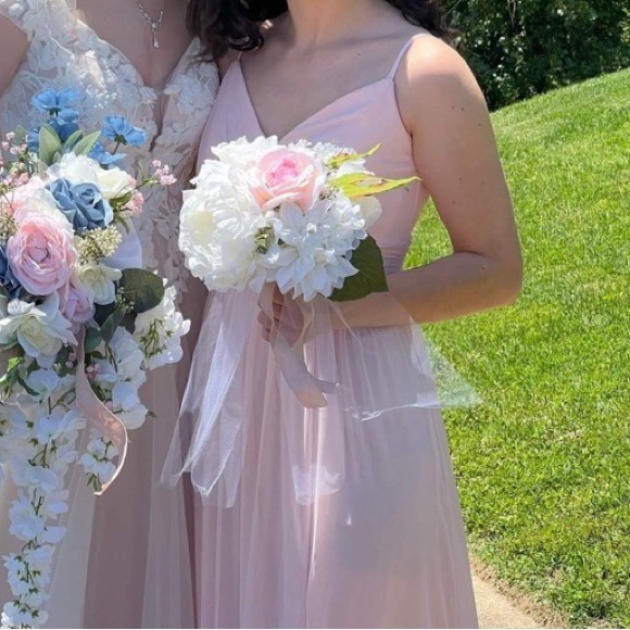 David's Bridal Ballet Pink floor length spaghetti strap bridesmaids dress - Picture 6 of 7